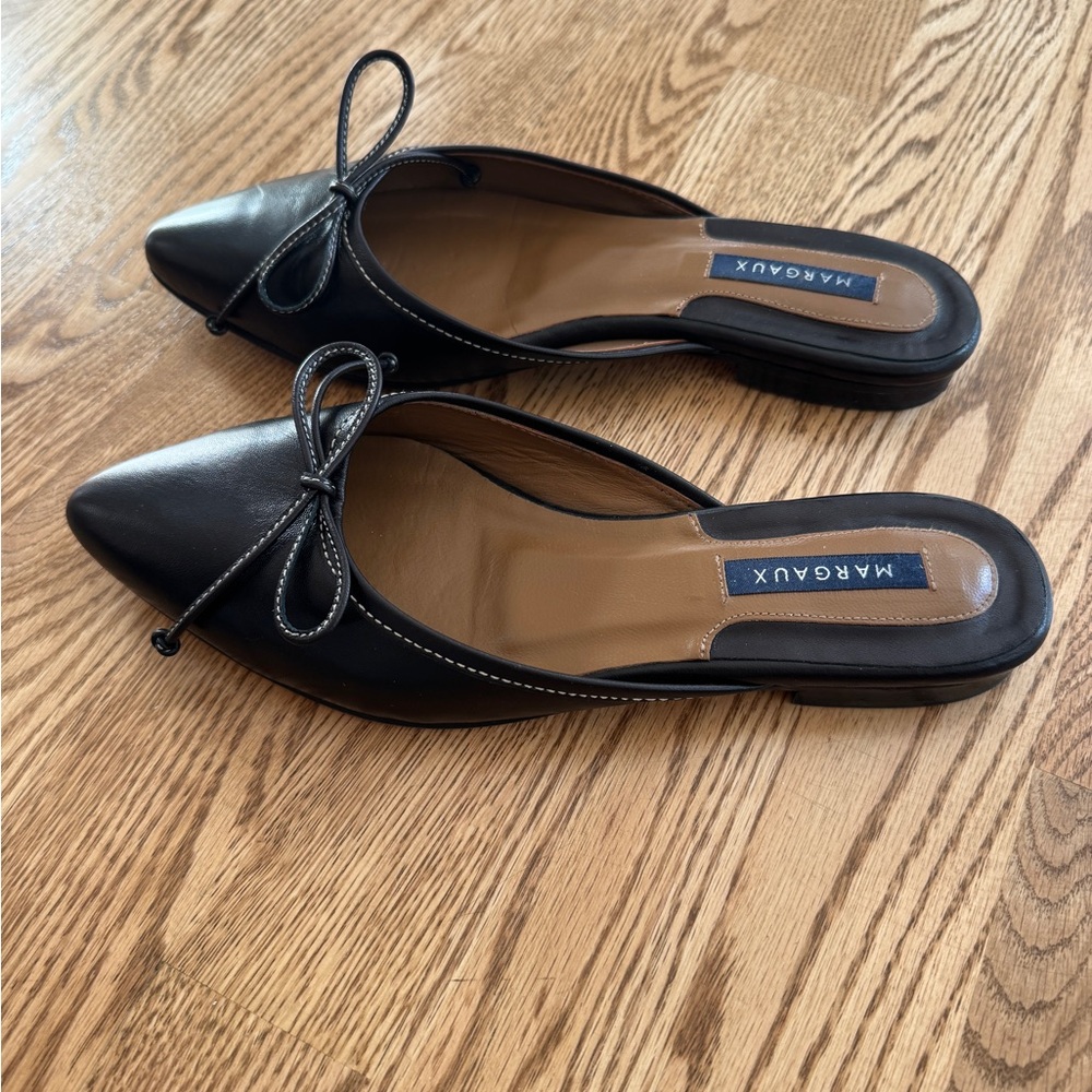 Margaux Black Leather Mules with Bow Detail - Picture 2 of 4